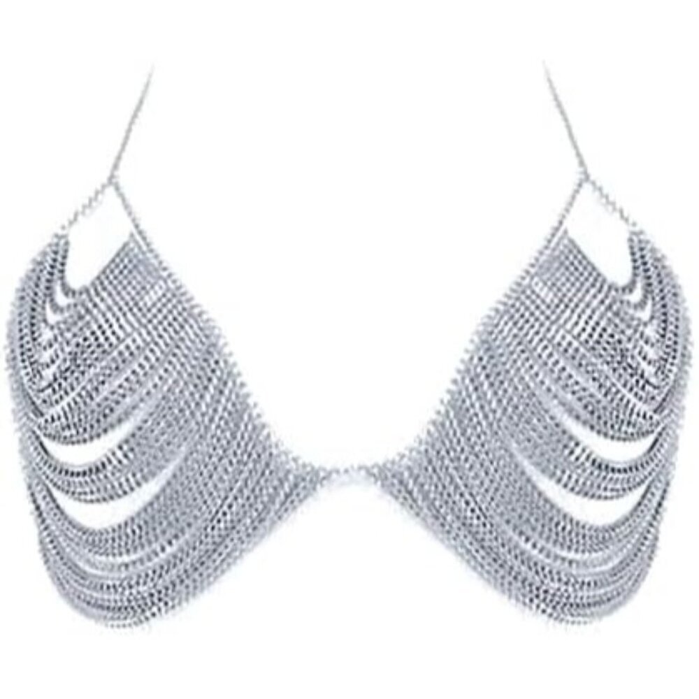 🆕Women's Sliver Sexy Body layer Chest Chain Fashion Bra Chain Jewelry